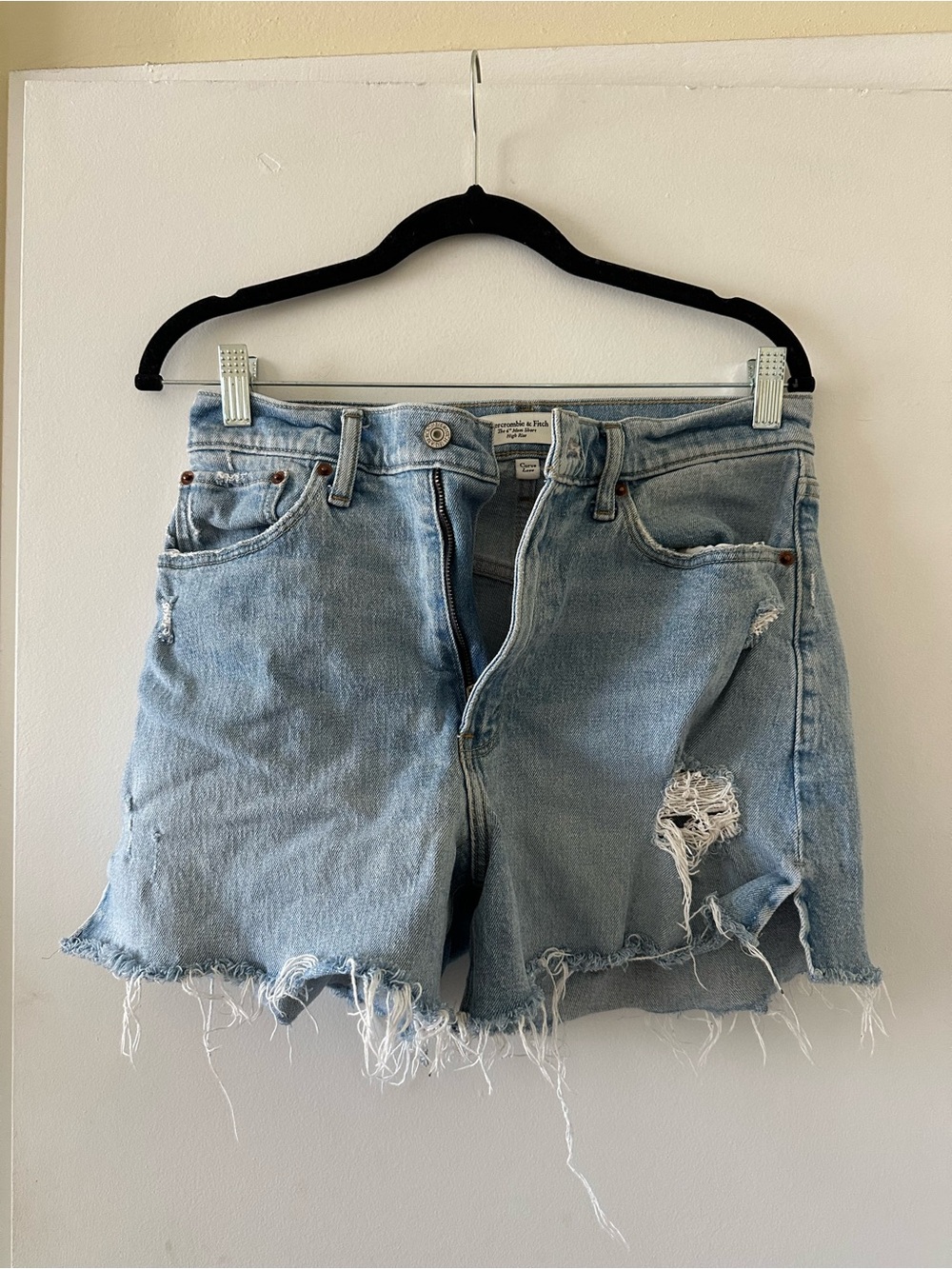 Abercrombie Light Blue Distressed Denim Shorts